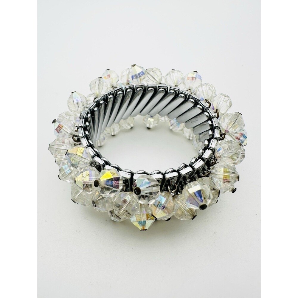 Vintage Japan Crystal Stretch Bracelet | Glass Faceted Beads Cha Cha Bracelet